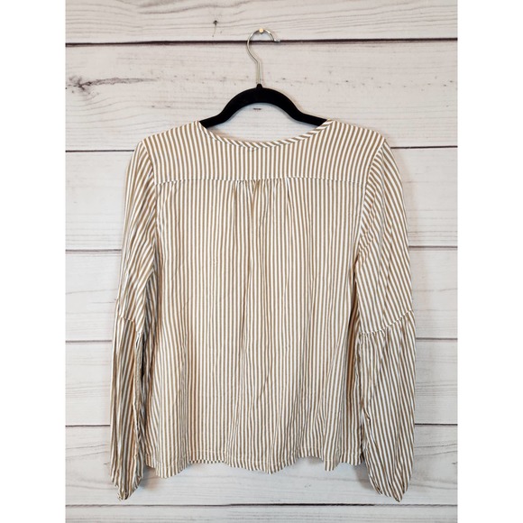 Abercrombie & Fitch Women's White Gold Striped Long Sleeve V-Neck Blouse Size M - Picture 2 of 6